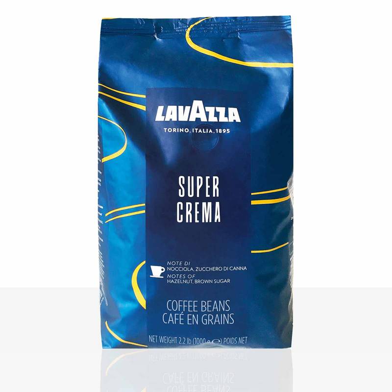 Lavazza Super Crema coffee beans packaging on a white background