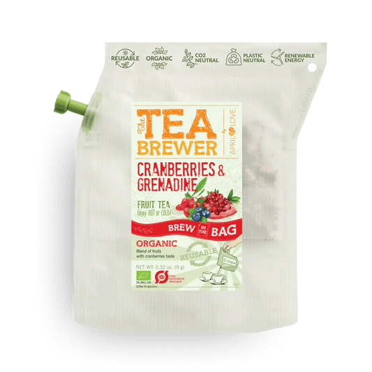 Organic fruit tea with cranberries and grenadine by TEA BREWER – eco-friendly infusion pouch for hot or cold brewing