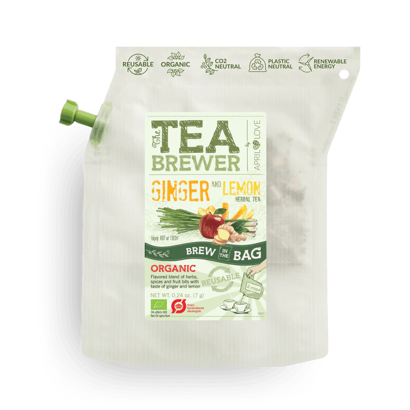 Ekologiška imbierų ir citrinų arbata TEA BREWER maišelyje, tvari pakuotė, tinkama karštam ir šaltam vandeniui