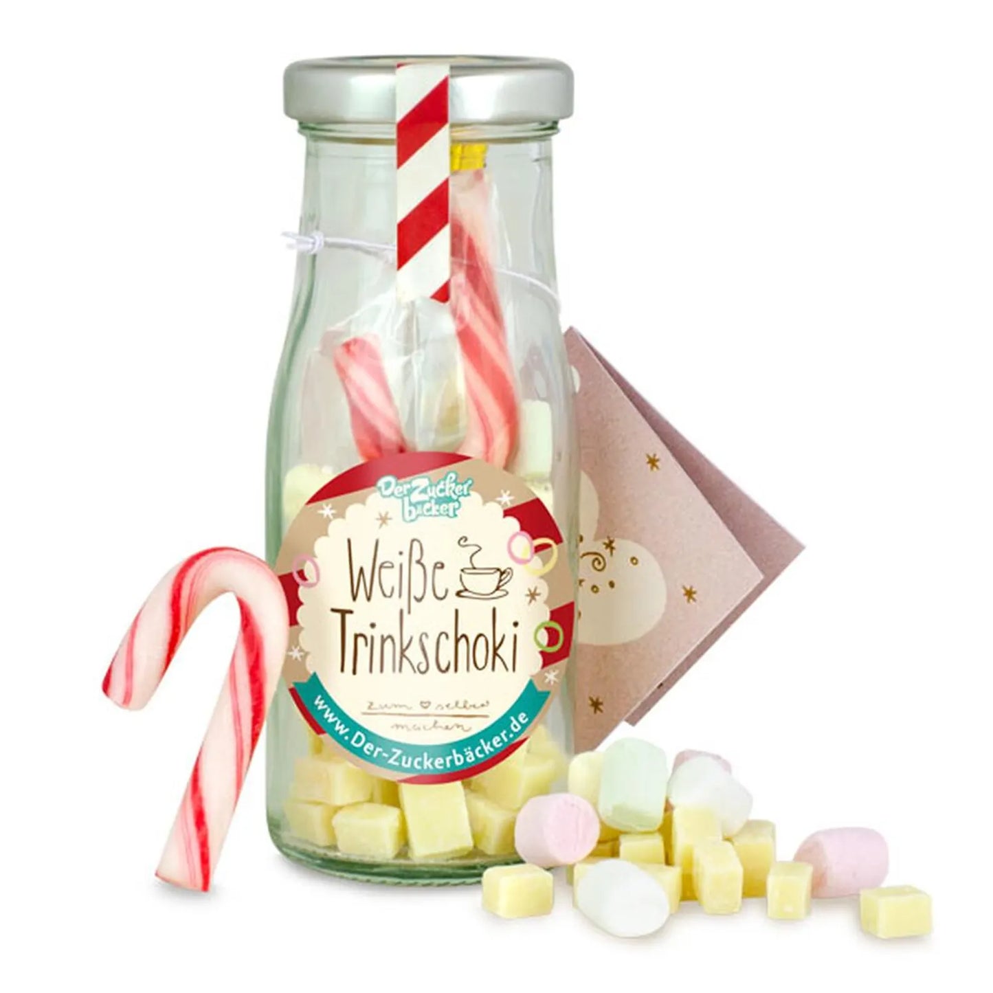 Skandinaviškas Baltos Karštos Šokolado Rinkinys – Žieminis “Candy Cane” Kakavos Mišinys | Kalėdinis Dovanų Stiklainis