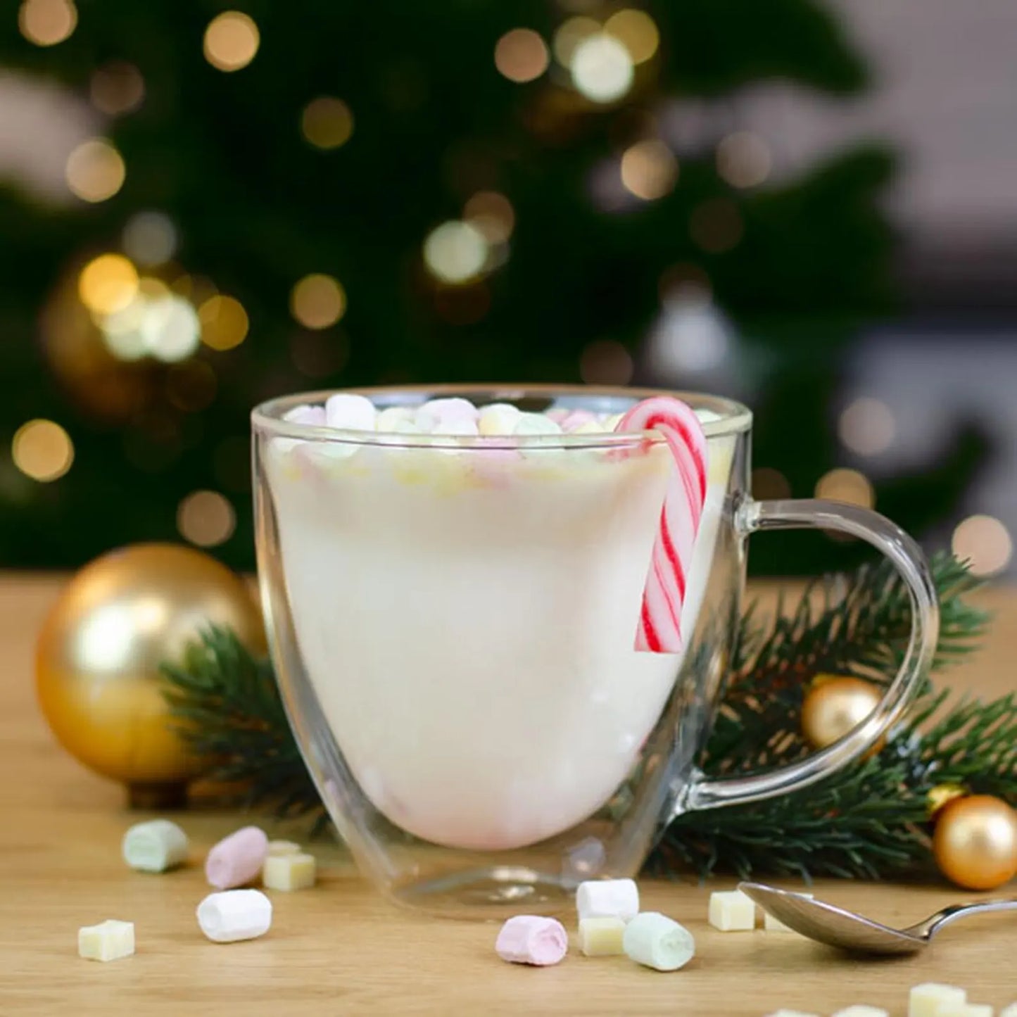 Skandinaviškas Baltos Karštos Šokolado Rinkinys – Žieminis “Candy Cane” Kakavos Mišinys | Kalėdinis Dovanų Stiklainis